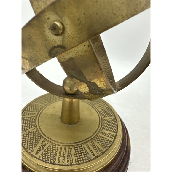 Vintage Brass Arrow Globe Armillary Sphere Nautical Desk Office Wood Base 6.5” - Picture 7 of 16
